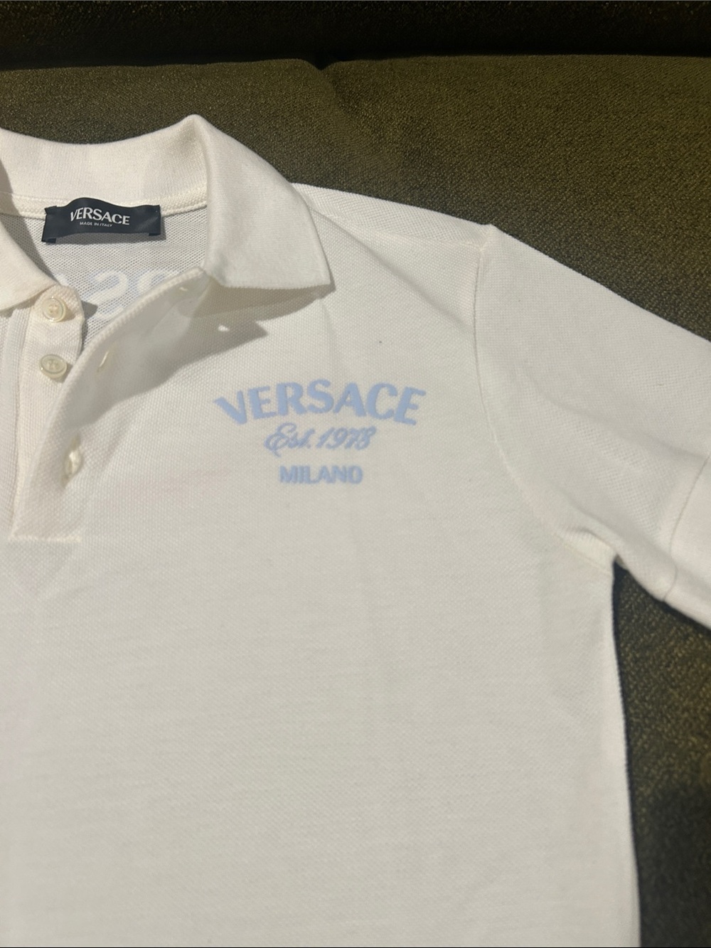 Versace White Polo with Pale Blue Logo - Picture 2 of 5